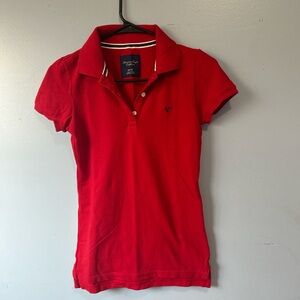 American Eagle Outfitters Red Fitted Polo Short Sleeve Top